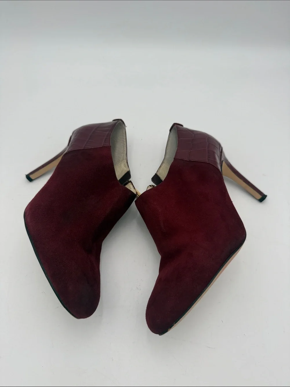 Michael Kors Wine Suede & Croc-Embossed Ankle Booties women 9M casual event Y2K